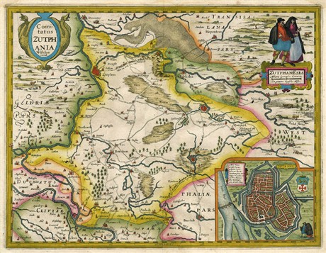 Graafschap Zutphen rond 1634 Comitatus Zutphania Visscher 1634