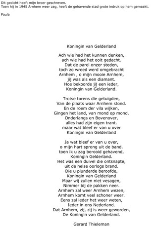 Koningin van Gelderland, gedicht Gerard