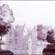 Engelenburg omstreeks 1750, aan de linkerkant is het kasteel op de hoofdburcht te zien met aan de rechterkant de voorburcht. © J. de Beijer/PD