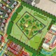 Tekening van de villa over de opzet van het park Grote Aalst. Op deze afbeelding zie je in rood de sporen die zijn opgegraven. ©
