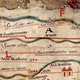 Een deel van de Peutingerkaart, gebaseerd op een Romeinse wegenkaart. Rechtboven Noviomagi (Nijmegen), linksboven Ad Duodecumum (Alphen) © Expeditie Over De Maas, CC-BY-NC-SA